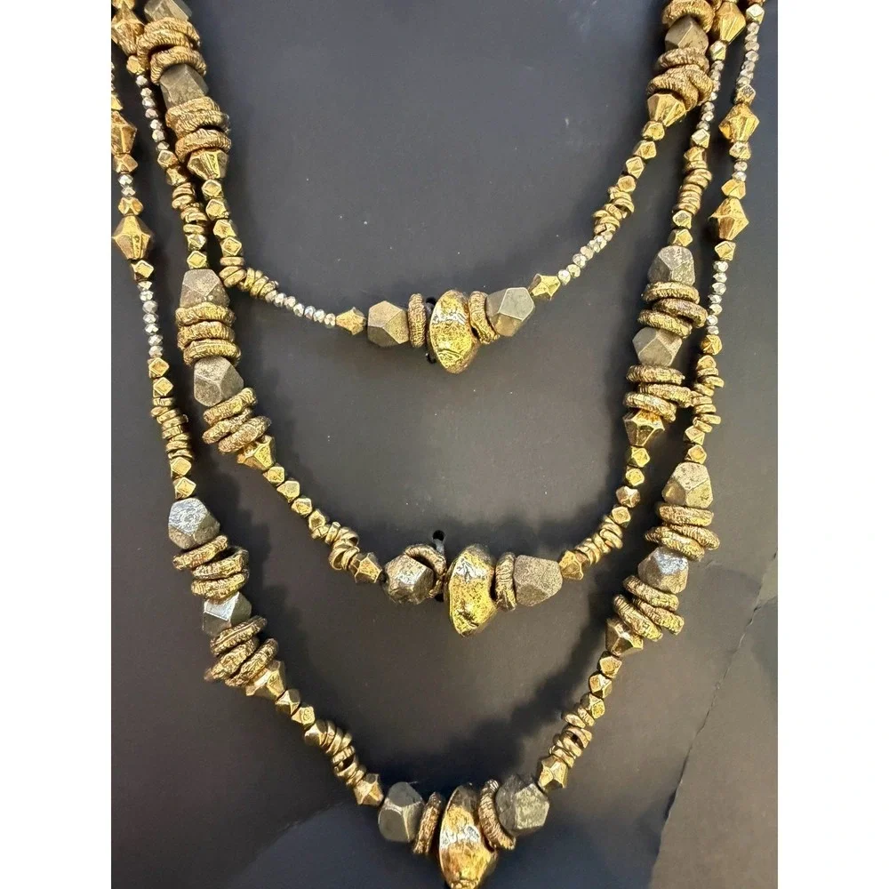 Zara X Kate Moss 3 Layered Gold Rock Festival‎ Necklace Bohemian Beaded Hippie